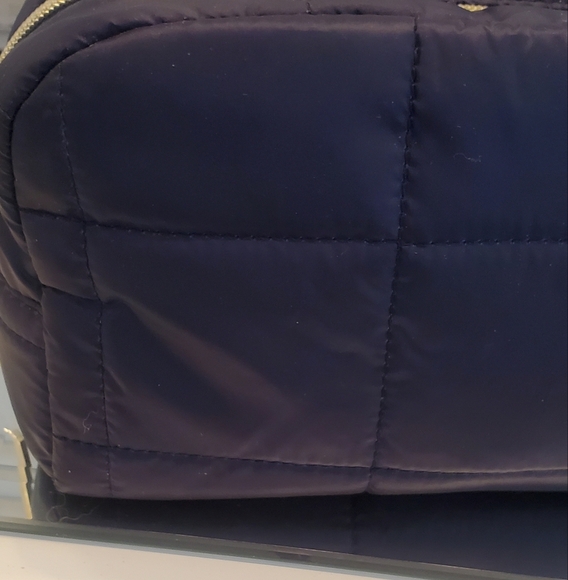Lancōme Navy & Gold Quilted Toiletry Makeup Bag Minimalist Structured Shape NEW - Picture 3 of 8